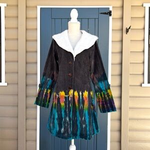 Gypsy Rose Tie Dye Corduroy Jacket with Sherpa Fleece Trim Women’s Size Medium